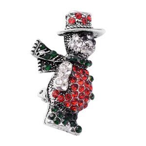 Christmas Teddy Bear Brooch in Silvertone with Multi Color Austrian Crystals
